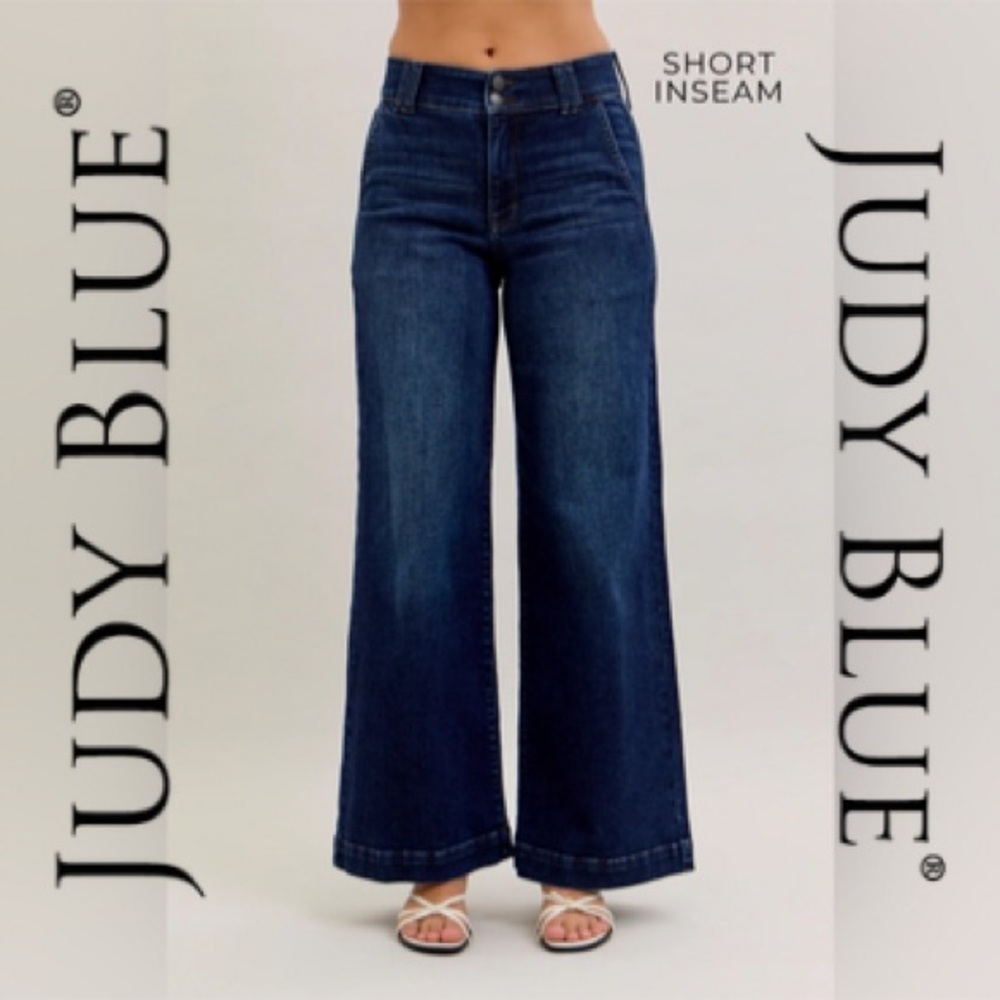 JUDY BLUE | High Waist Wide Leg Trouser Jeans - Style #82678 Short Inseam NEW!